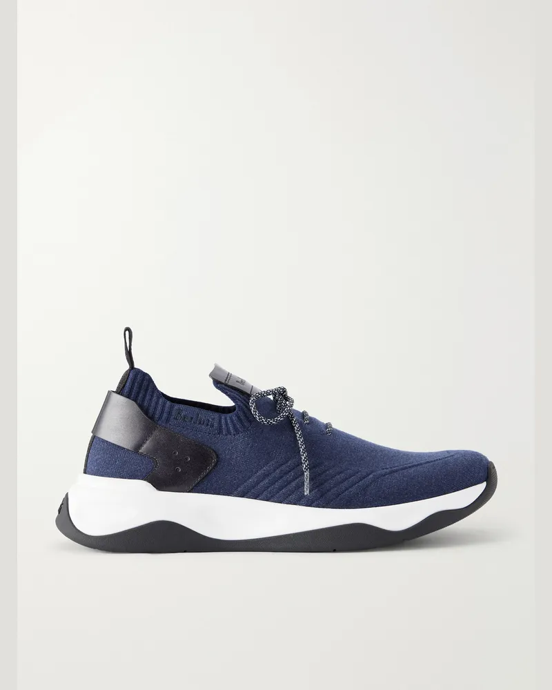 Berluti Shadow Leather-Trimmed Mesh Sneakers Blue