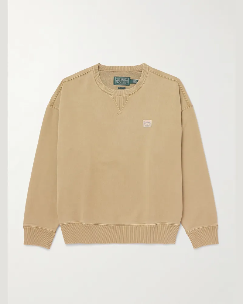 Ralph Lauren Logo-Appliquéd Cotton-Jersey Sweatshirt Neutrals
