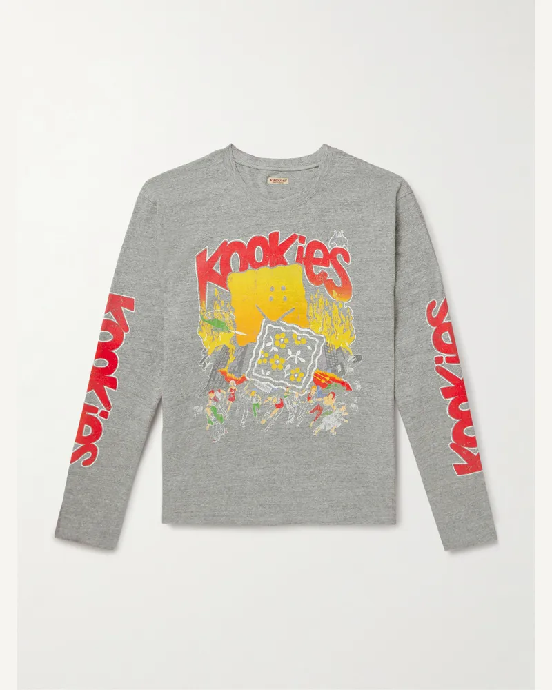 KAPITAL Buster Peckish Bowy Oberteil aus Baumwoll-Jersey mit Print Grau