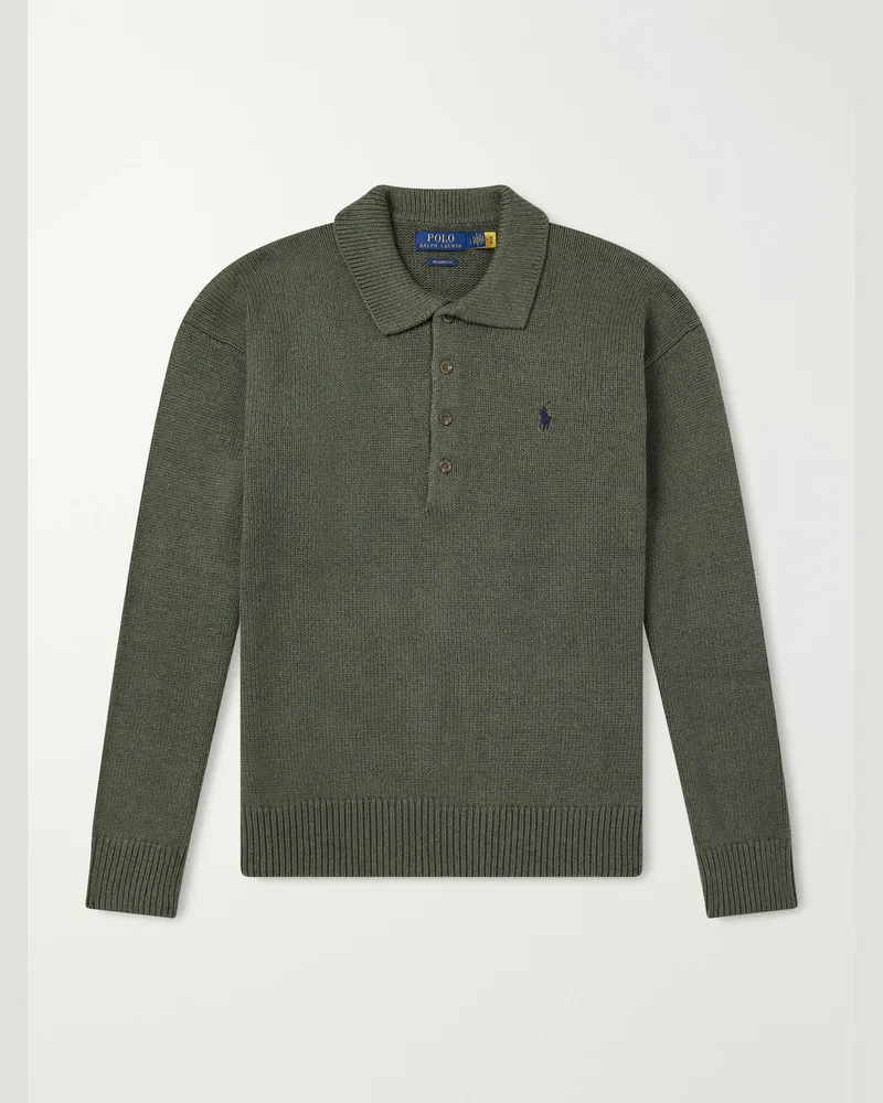 Ralph Lauren Logo-Embroidered Knitted Cotton Polo Shirt Green