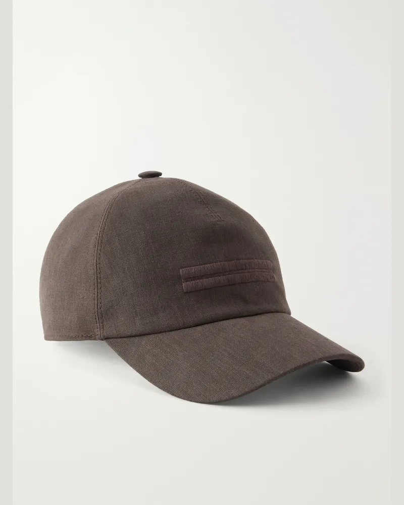Ermenegildo Zegna Oasi Logo-embellished Linen Cap Brown