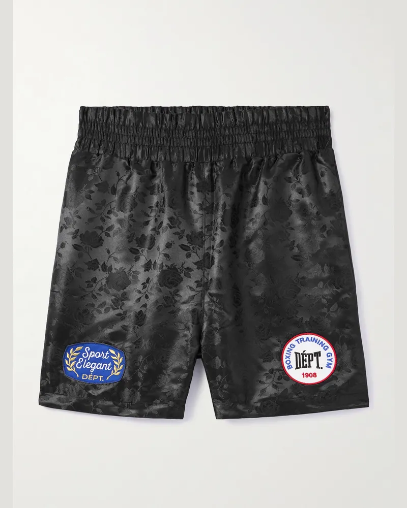 GALLERY DEPT. Boxing Straight-Leg Appliquéd Satin-Jacquard Shorts Black