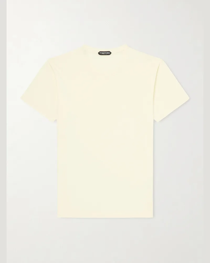 Tom Ford Schmal geschnittenes T-Shirt aus Jersey aus einer Baumwoll-Seidenmischung mit Logostickerei Gelb