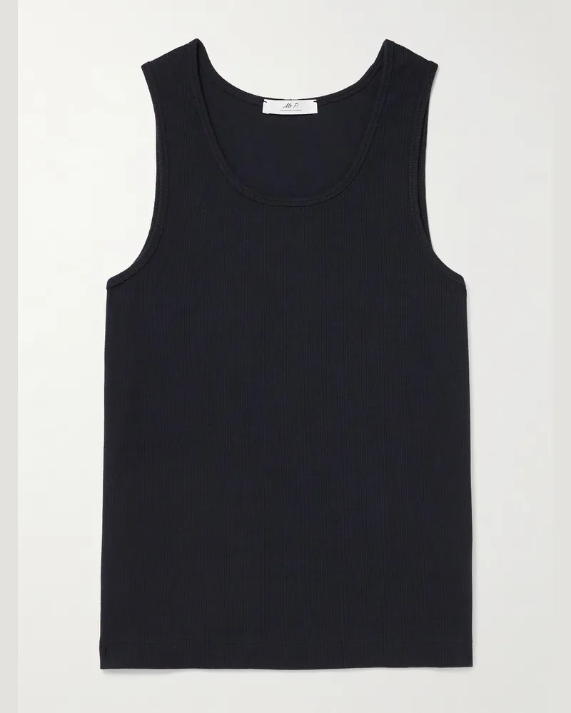 MR P. Ribbed Stretch-Organic Cotton-Jersey Tank Top Black
