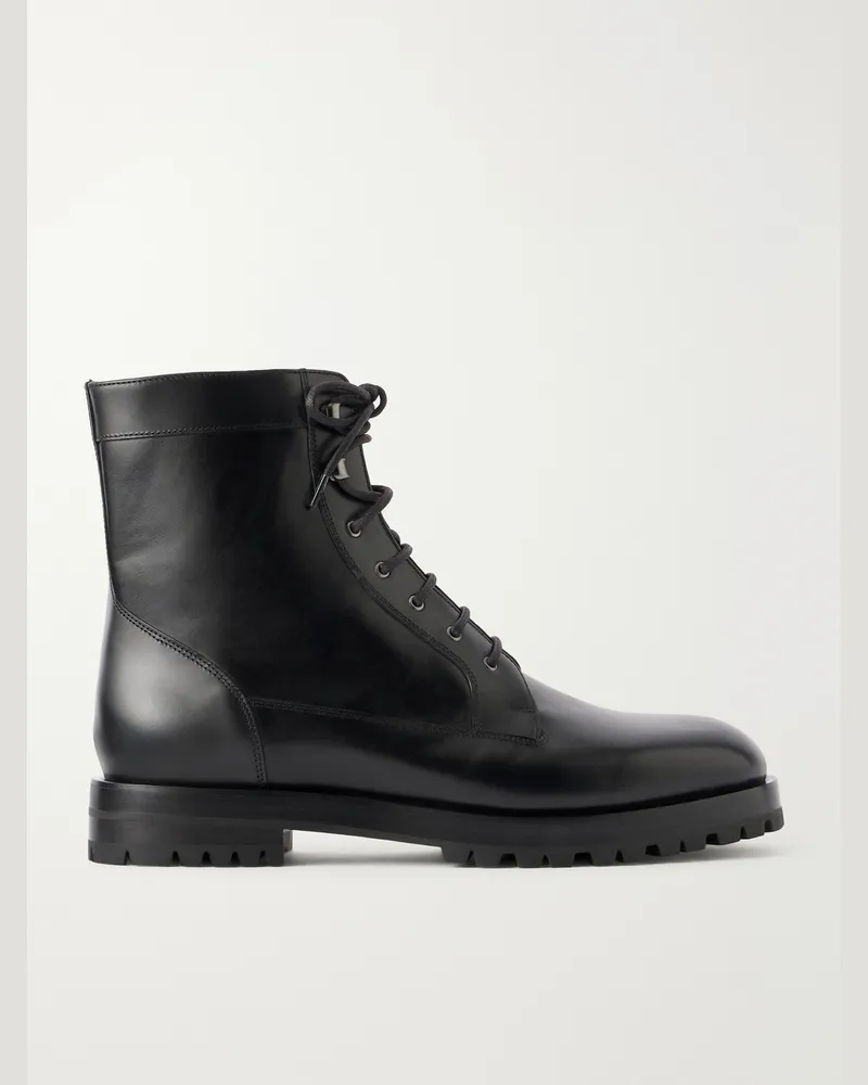 Manolo Blahnik Ambleside Manny Leather Lace-Up Boots Black