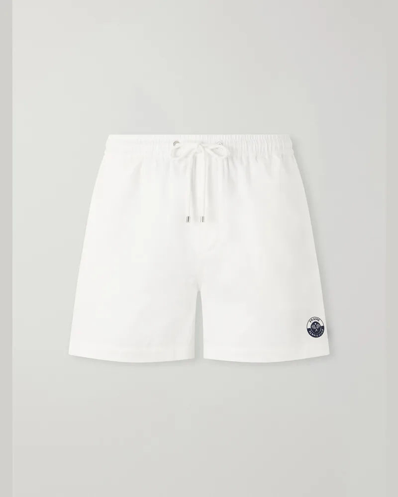 Frame Denim Straight-Leg Logo-Embroidered Cotton-Twill Drawstring Shorts Neutrals