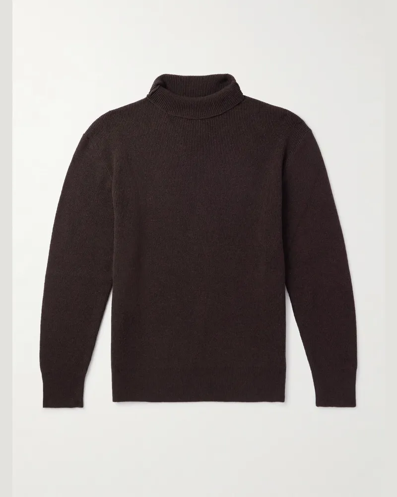Miles Leon Schmal geschnittener Rollkragenpullover aus einer Merinowoll-Kaschmirmischung in Rippstrick Braun
