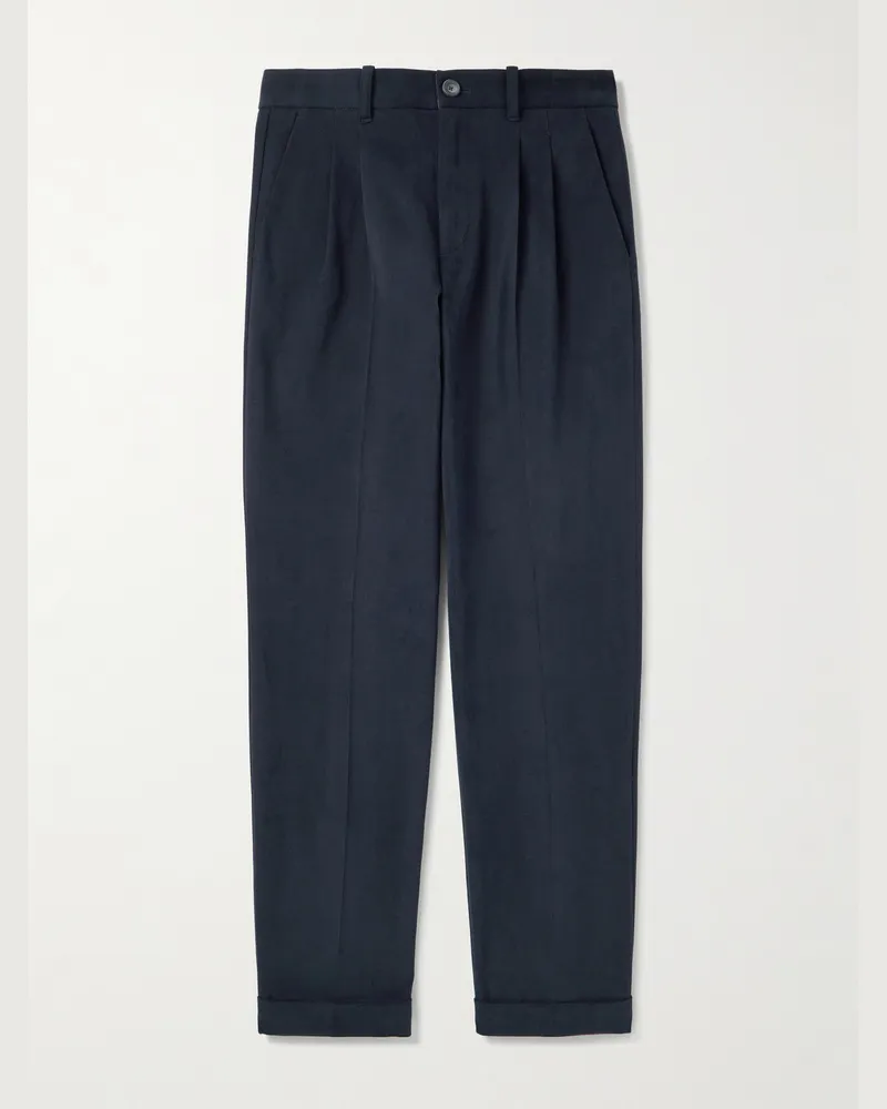 Herno Schmal und gerade geschnittene Hose aus Stretch-Baumwollsamt mit Falten Blau