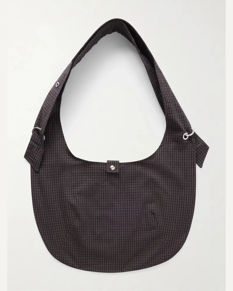 Mfpen Eyelet Checked Cotton and Linen-Blend Canvas Shoulder Bag Brown