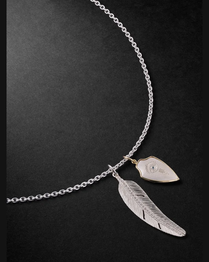 Jacquie Aiche Sterling Silver, 14-Karat Gold and Diamond Pendant  Necklace Silver