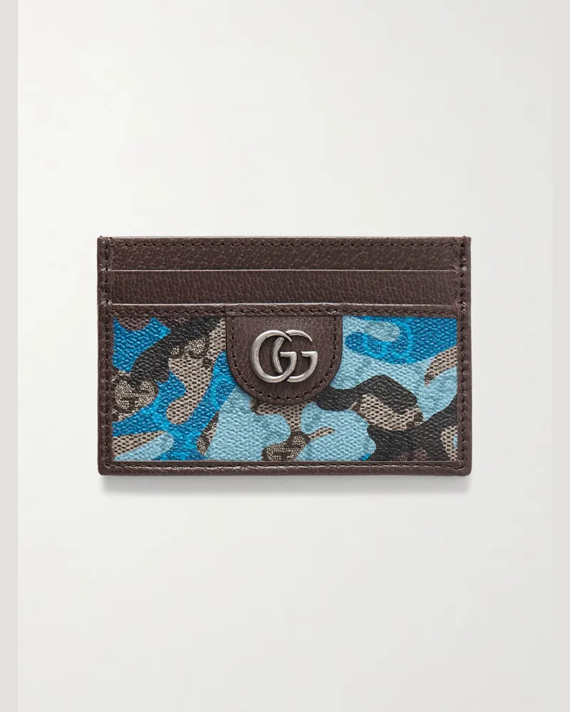 Gucci Kartenetui aus genarbtem Leder mit Print Braun