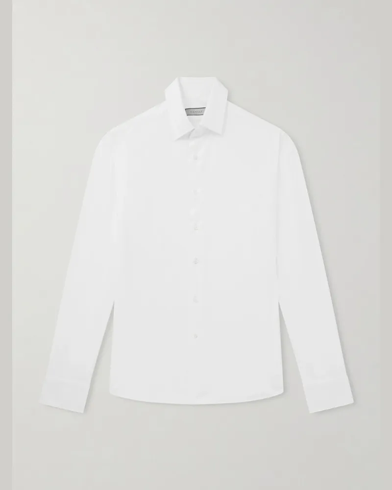 Canali Travel schmal geschnittenes Hemd aus Stretch-Baumwoll-Jersey mit Cutaway-Kragen Weiß