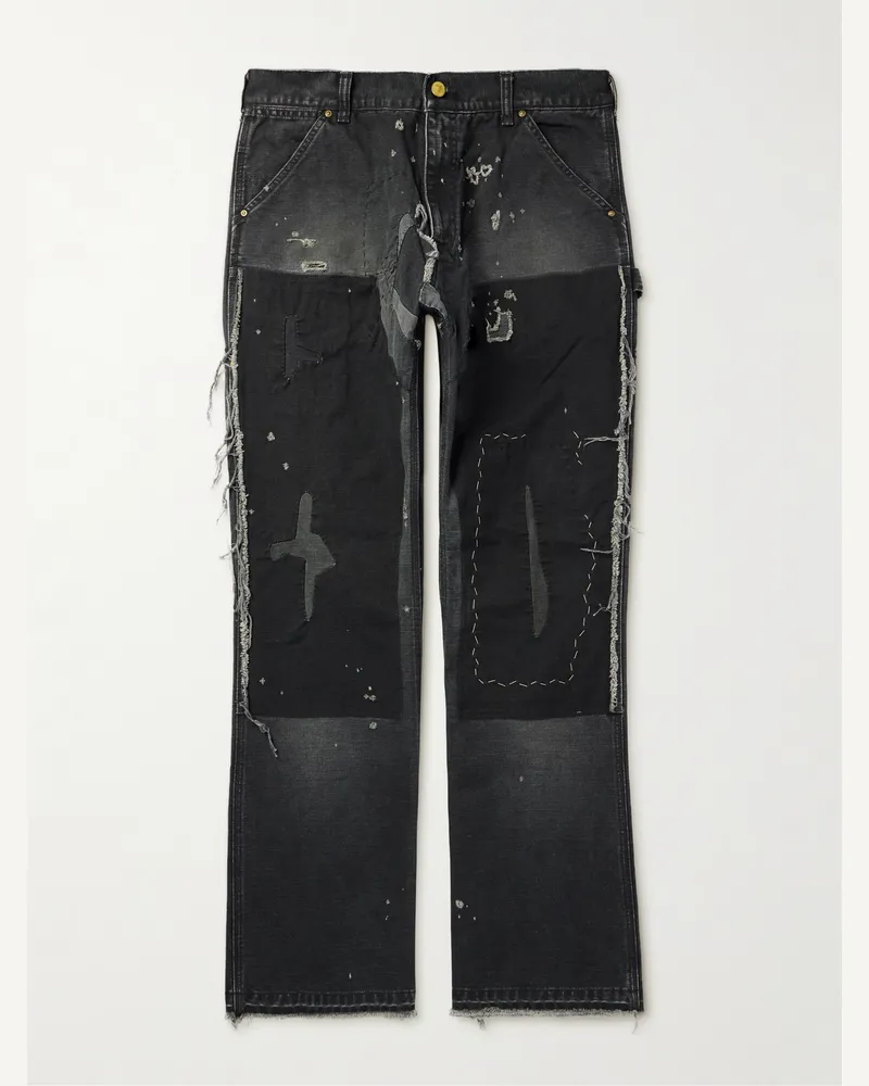 SAINT MXXXXXX Straight-Leg Distressed Patchwork Jeans Black