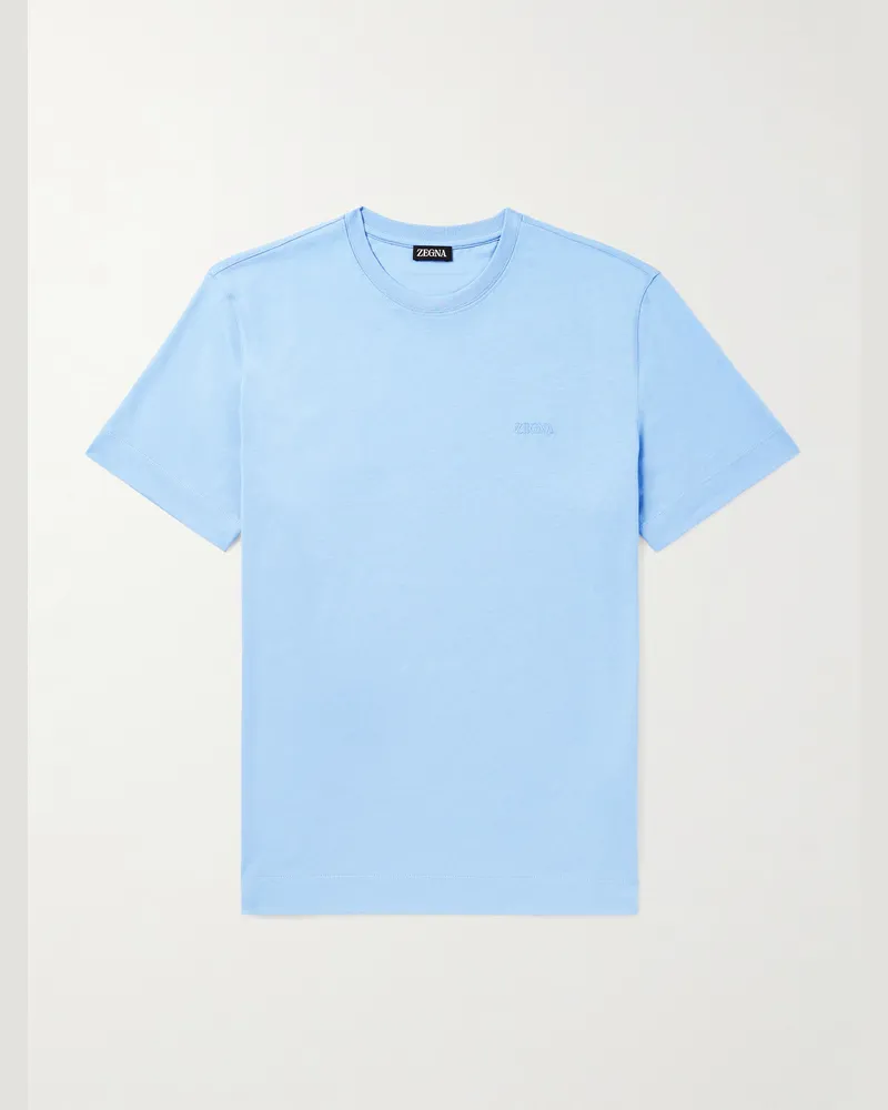 Ermenegildo Zegna Logo-Embroidered Cotton-Jersey T-Shirt Blue
