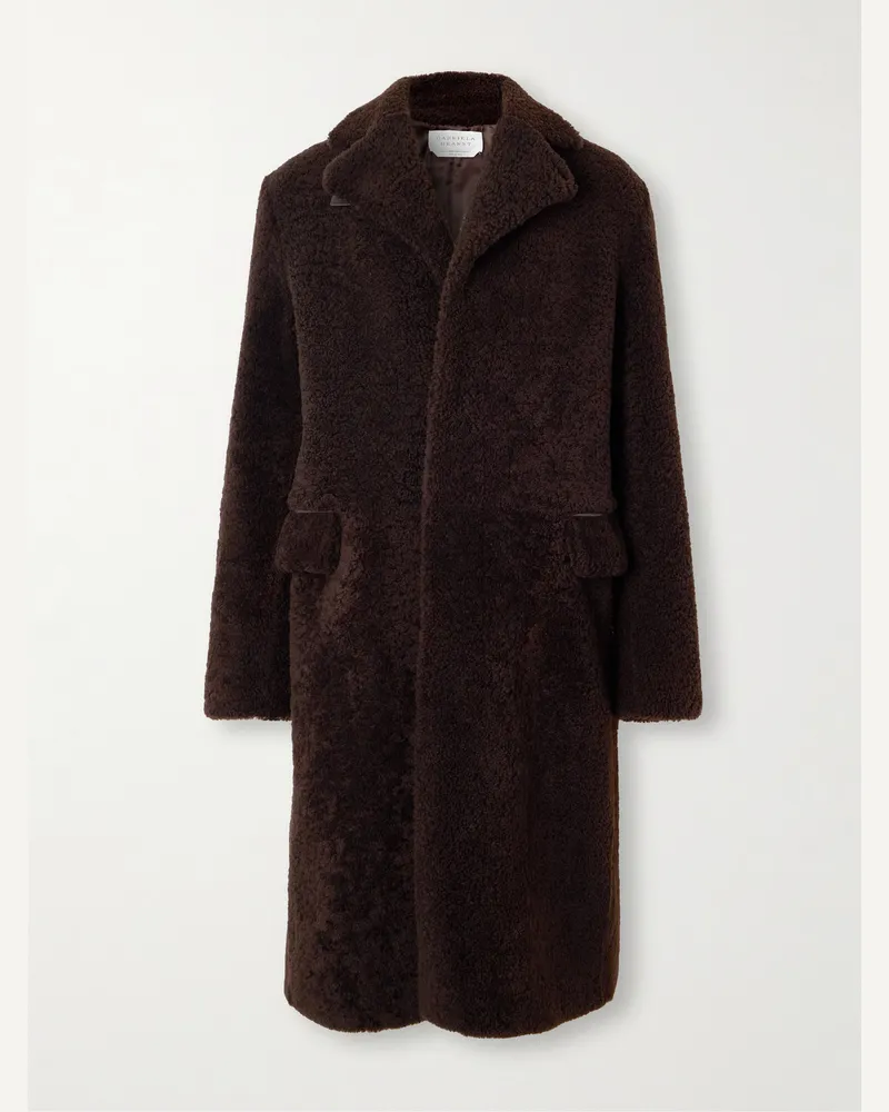 Gabriela Hearst Leather-Trimmed Shearling Car Coat Brown