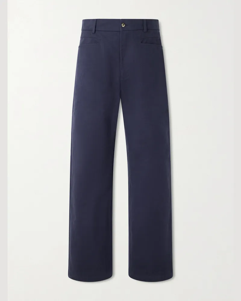 De Bonne Facture Gardian Wide-Leg Cotton-Twill Suit Trousers Blue