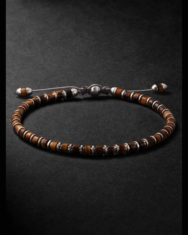 MAOR Sapet Sterling Silver Tiger's Eye Beaded Bracelet Brown