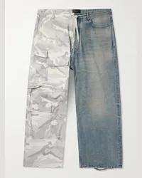 Balenciaga Hybrid weit geschnittene Hose aus Ripstop und Denim mit Kordelzugbund in Distressed-Optik Blau