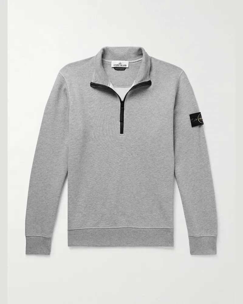 Stone Island Sweatshirt aus Baumwoll-Jersey mit Logodetail und kurzem Reißverschluss in Stückfärbung Grau