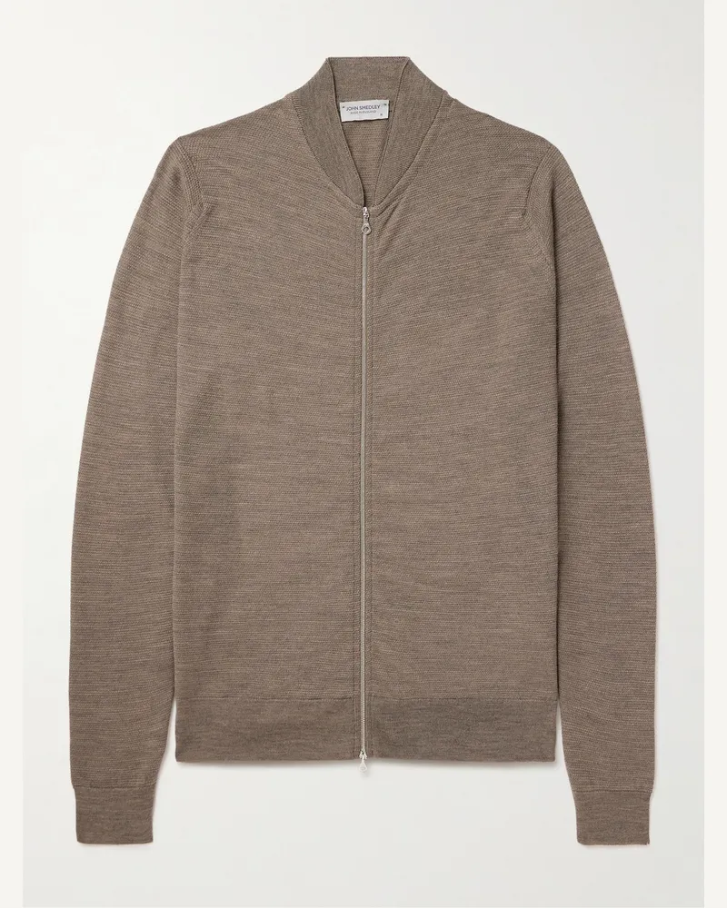 John Smedley 16.Singular Cardigan aus Merinowolle mit Reißverschluss Neutral