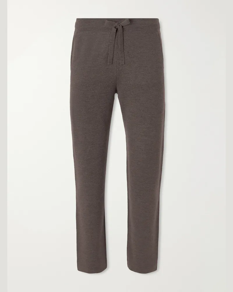 Thom Sweeney Straight-Leg Wool Sweatpants Brown