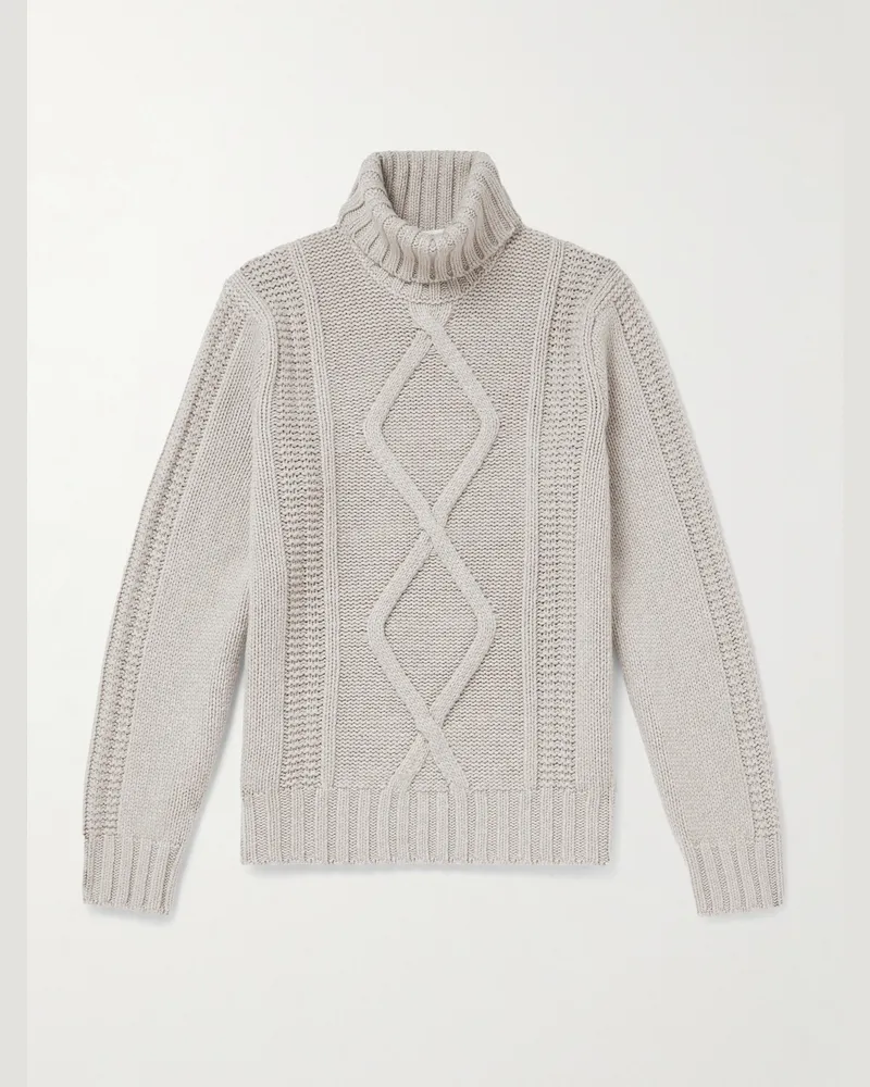 Brunello Cucinelli Rollkragenpullover aus Kaschmir in Zopfstrick Neutral