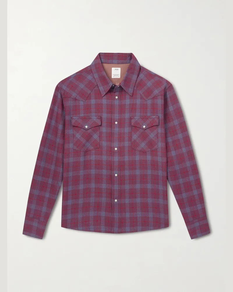 Visvim Four Corners Hemd aus einer Woll-Leinenmischung mit Karomuster Rot
