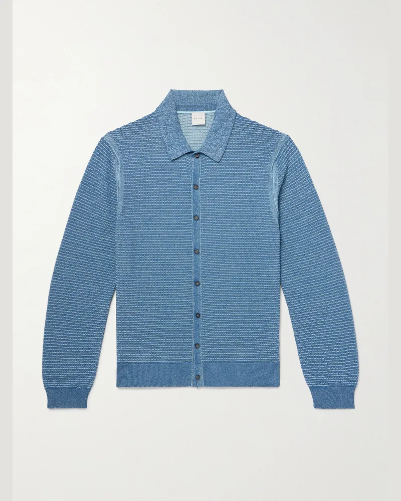 Paul Smith Cardigan aus Waffelstrick aus einer Baumwoll-Leinenmischung Blau