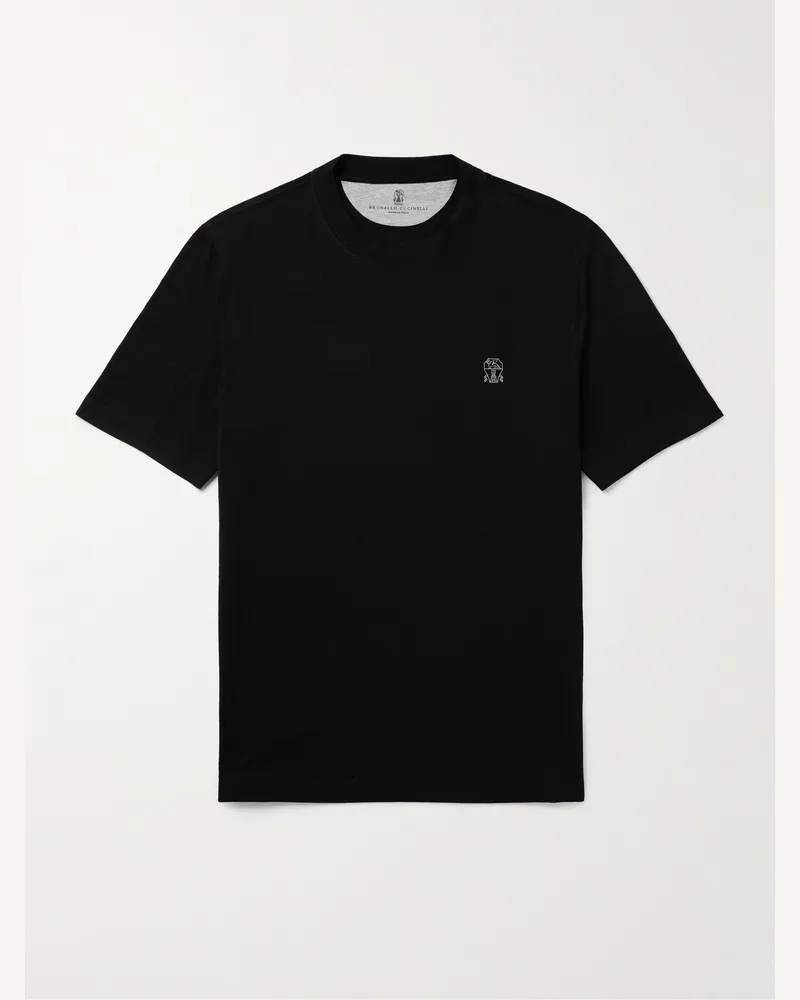 Brunello Cucinelli T-Shirt aus Baumwoll-Jersey mit Logoprint Schwarz
