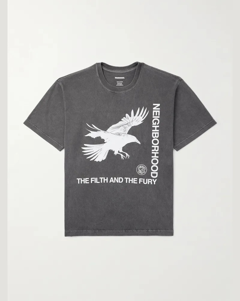 Neighborhood T-Shirt aus Baumwoll-Jersey mit Print in Stückfärbung Schwarz
