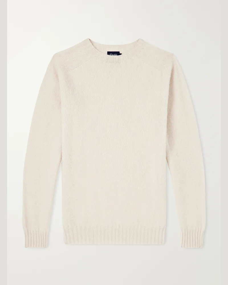 Drake's Brushed Shetland Wool Sweater Neutrals