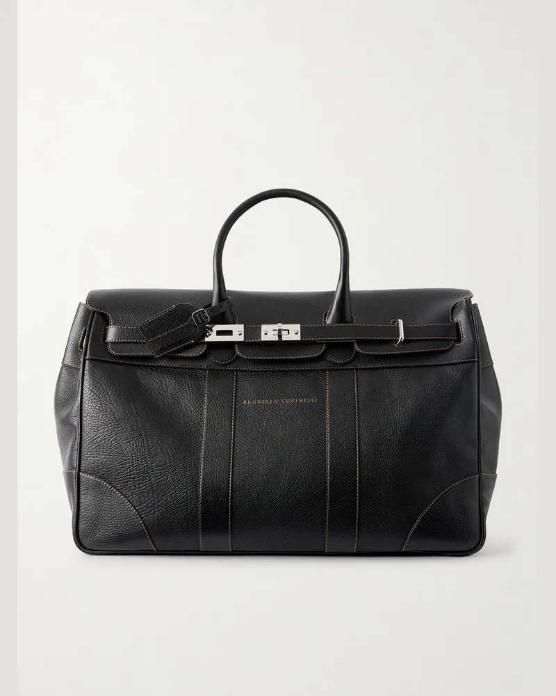 Brunello Cucinelli Panelled Full-Grain Leather Weekend Bag Black