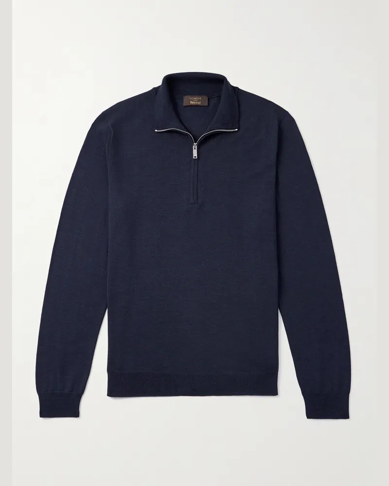 Slowear Slim-Fit Flexwool-Blend Half-Zip Sweater Blue