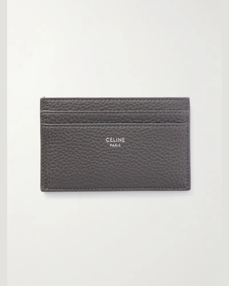 Celine Kartenetui aus vollnarbigem Leder mit Logodetail Grau