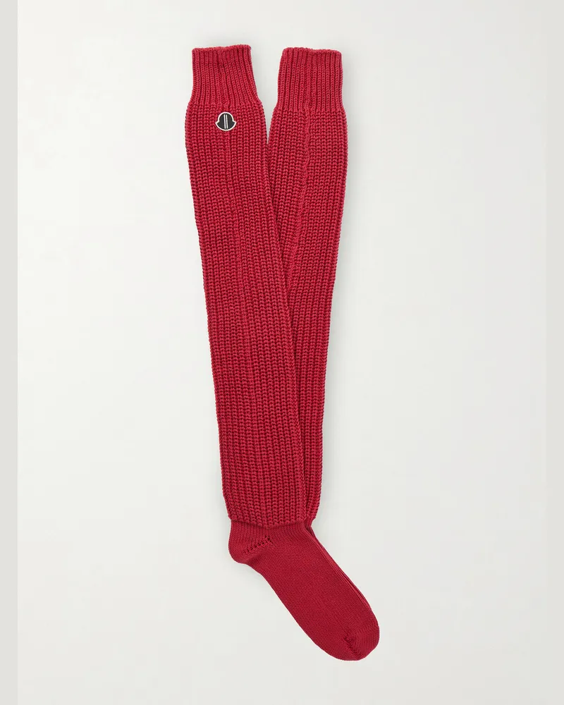 Rick Owens Moncler Logo-Appliquéd Ribbed Cotton Socks Red