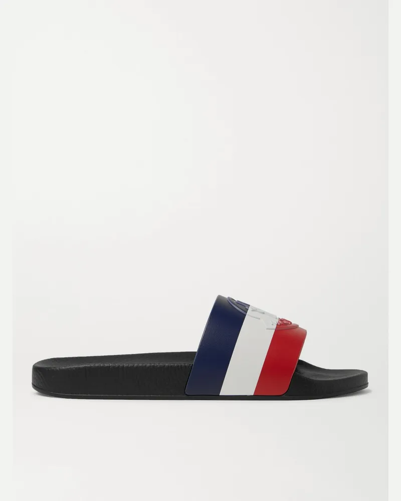 Moncler Basile Logo-Embossed Striped Rubber Slides Black