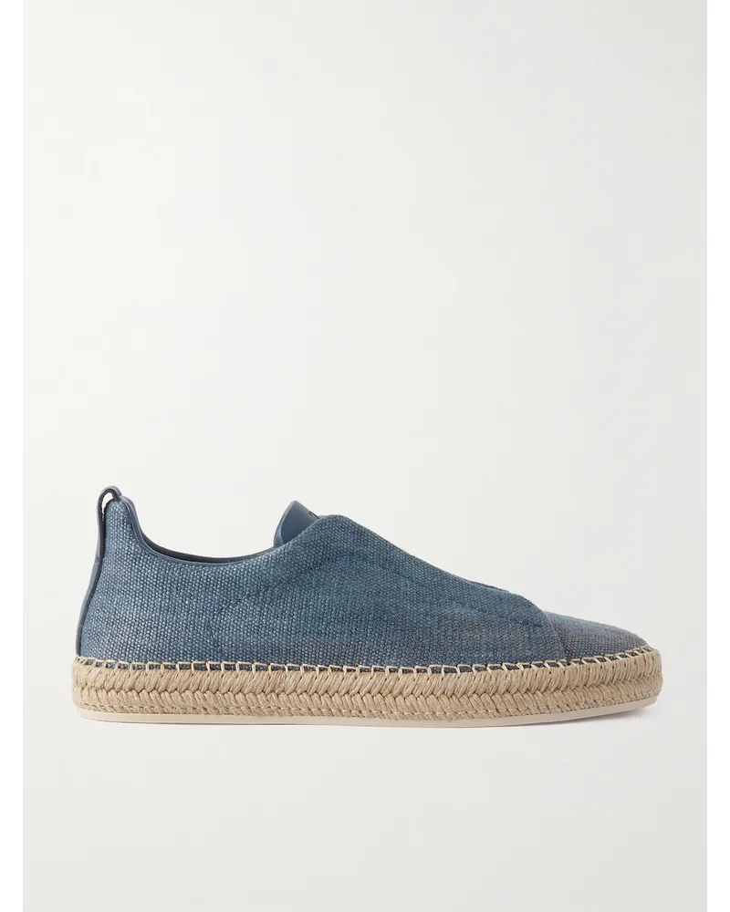 Ermenegildo Zegna Triple Stitch™ Slip-ons aus Canvas mit Lederbesatz Blau