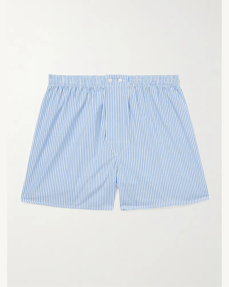 Derek Rose James Striped Cotton Boxer Shorts Blue