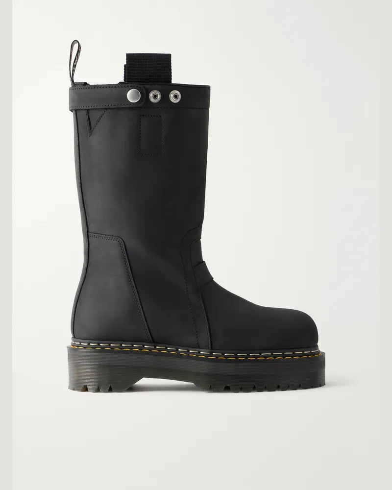 Rick Owens Dr Martens Leather Biker Boots Black