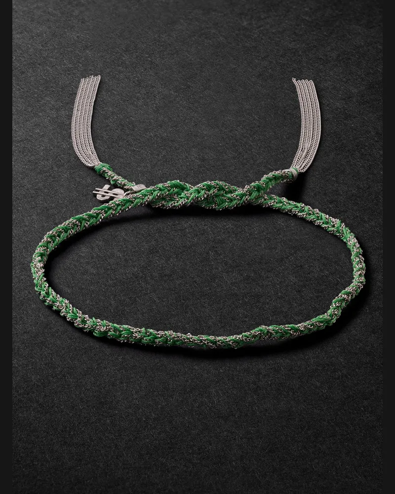 Carolina Bucci Money Lucky White Gold and Silk Bracelet Green