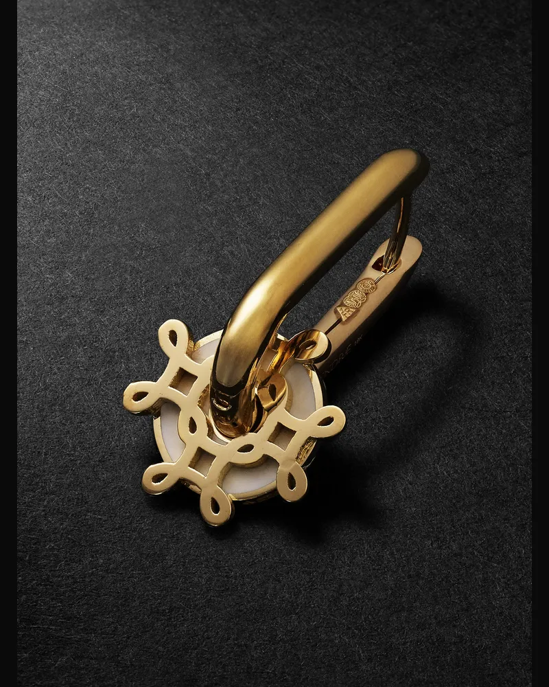 FOUNDRAE Small Chubby einzelner Ohrring und Never Ending Knot Detail aus 18 Karat Gold mit Emaille Gold