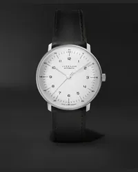 Junghans Max Bill 38 mm Uhr aus Edelstahl mit automatischem Aufzug und Lederarmband, Ref.-Nr.: 27/3500.02 Weiß