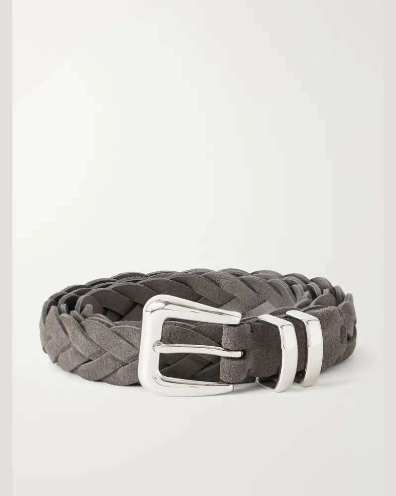 Brunello Cucinelli 2.5cm Woven Suede Belt Gray