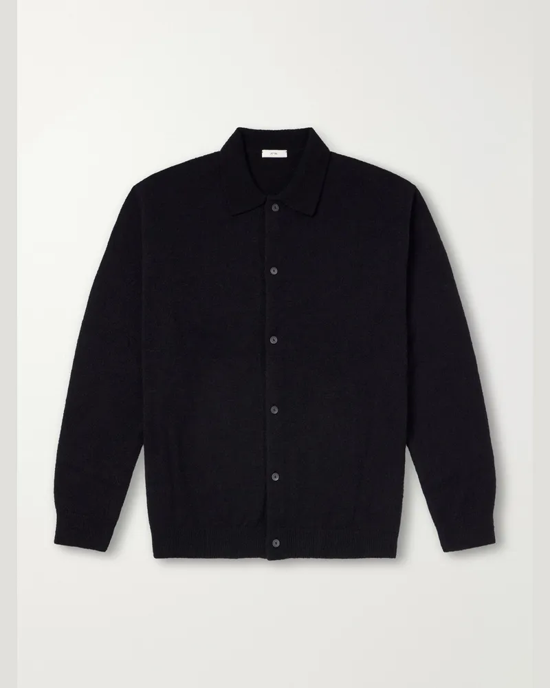 ATON Wool-Blend Bouclé Cardigan Black
