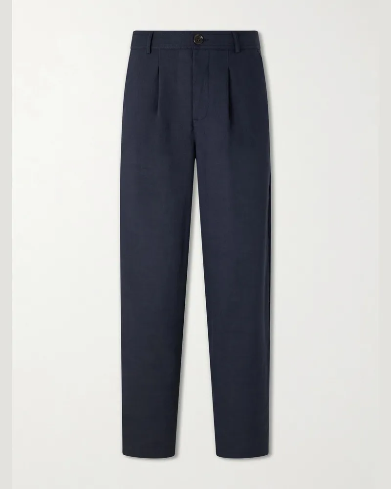 Oliver Spencer Oxford Straight-Leg Striped Linen Drawstring Trousers Blue