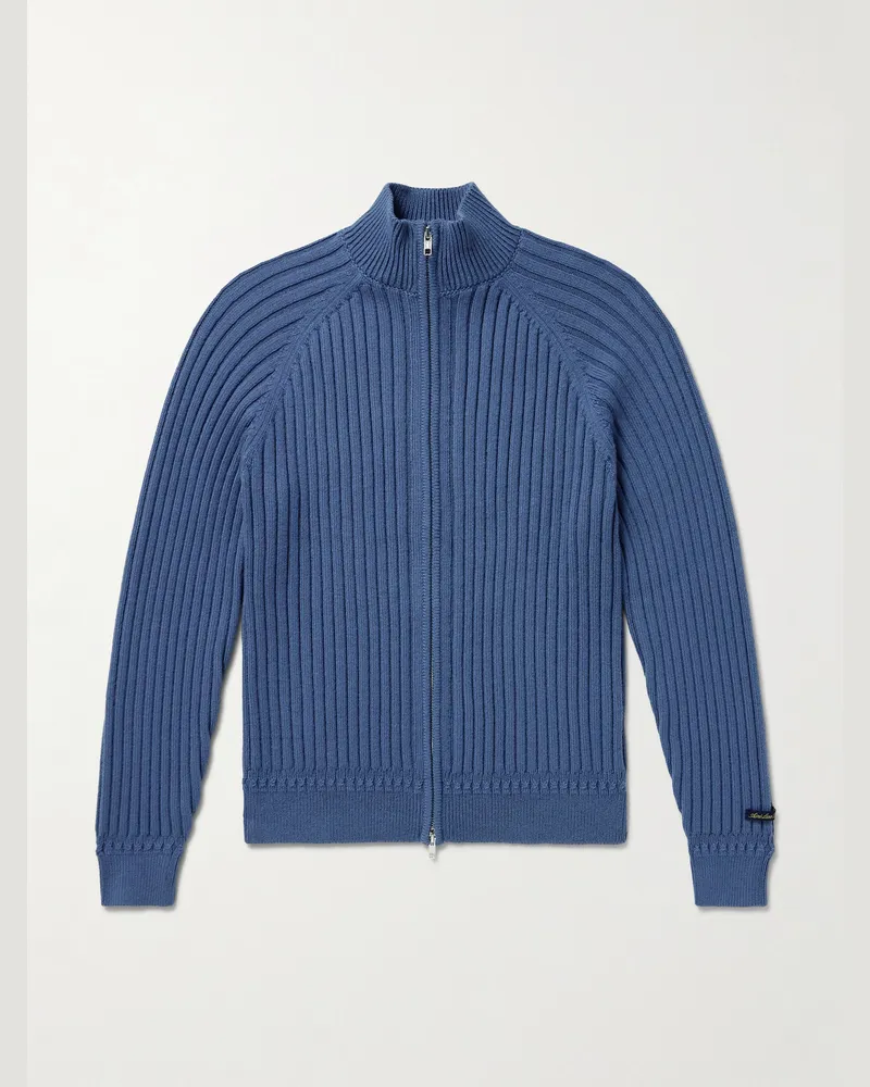 Aimé Leon Dore Pullover aus einer Merinowollmischung in Rippstrick mit Reißverschluss Blau