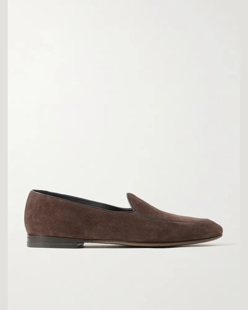 Manolo Blahnik Modena Loafers aus Veloursleder mit Lederbesatz Braun