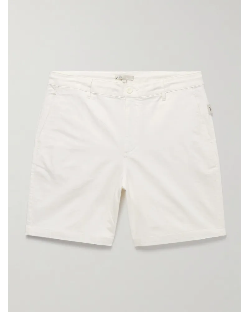 Onia Traveller gerade geschnittene Shorts aus Twill aus einer Stretch-Baumwoll-Leinenmischung Weiß