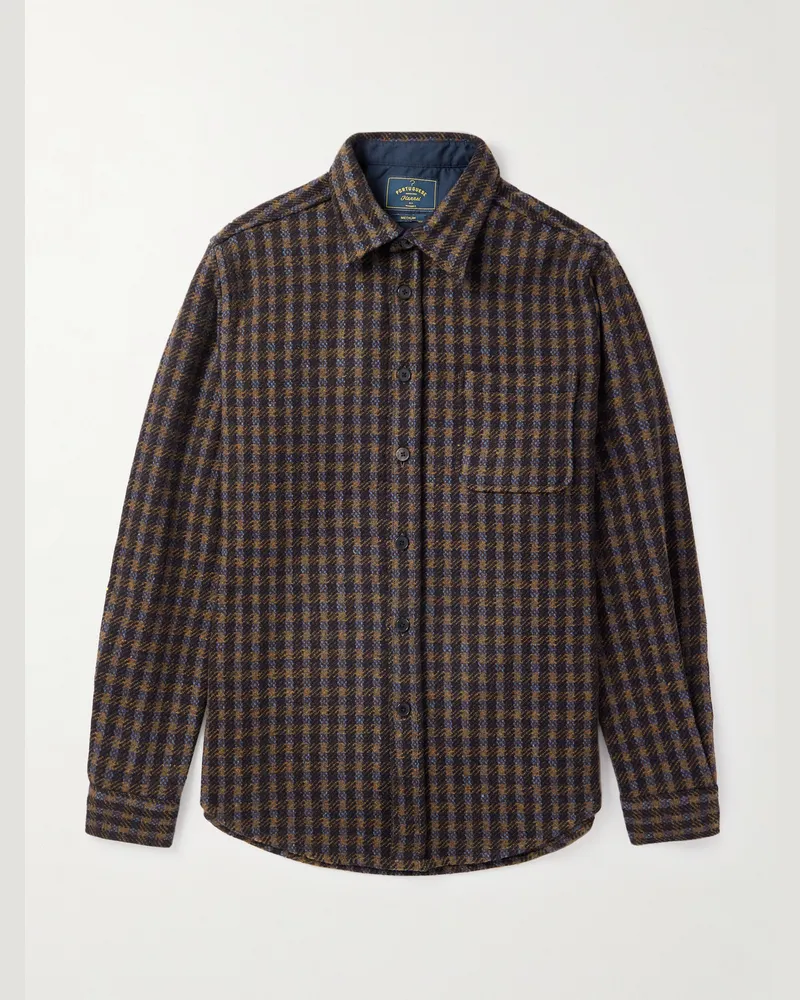 Portuguese Flannel Hemd aus Woll-Tweed mit Karomuster Braun