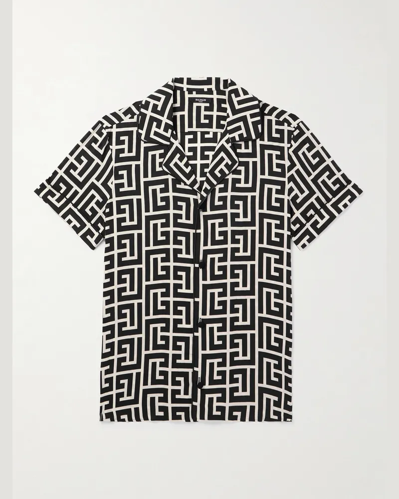 Balmain Hemd aus Satin mit Logoprint und Reverskragen Schwarz